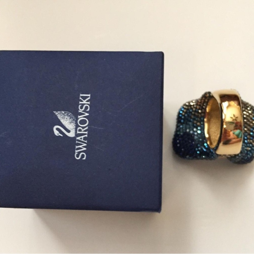 Huge Statement Ring. Blue and Gold Statement Ring 7 like NEW!! XL Cocktail Ring. - Picture 10 of 15